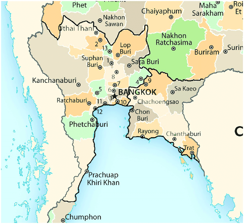 Carte du centre de la Thaïlande